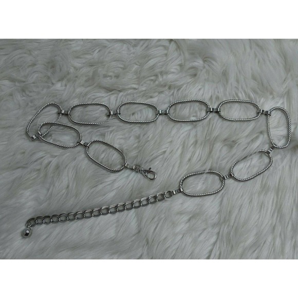 Silver Tone Oval metal Chain Belt One Size - Picture 1 of 5